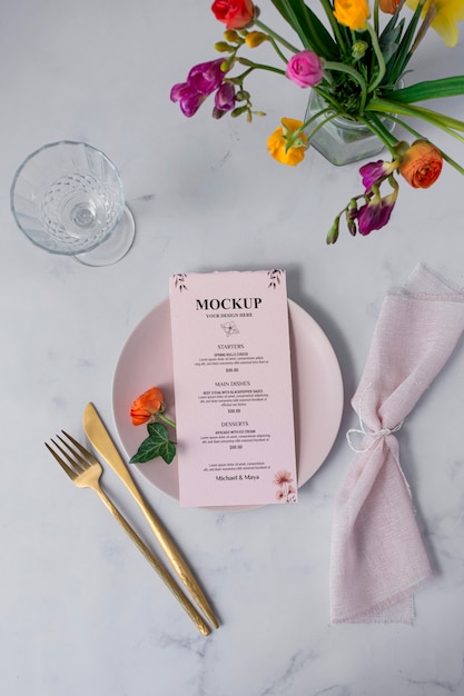 Menu mockup in spring decoration