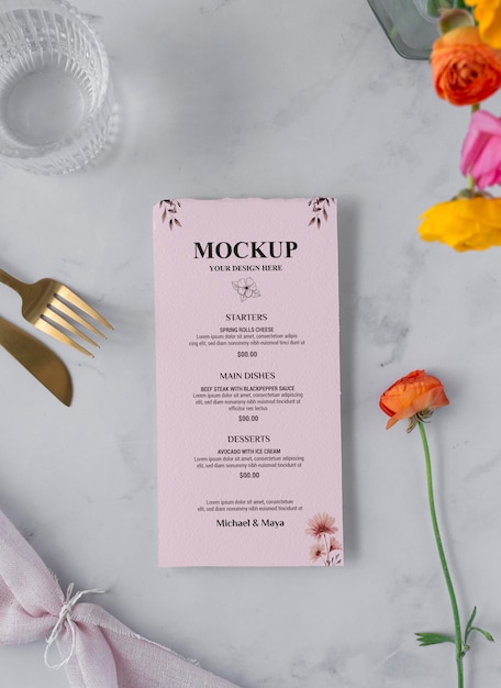 Menu mockup in spring decoration