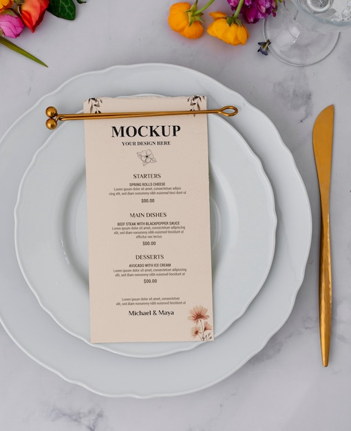 Menu mockup in spring decoration