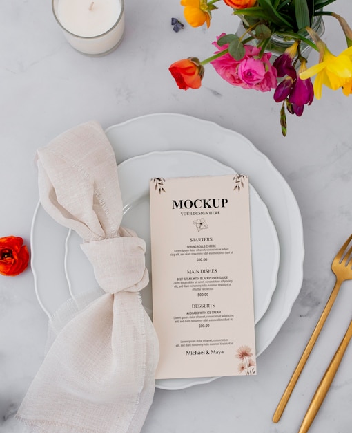 Menu mockup in spring decoration