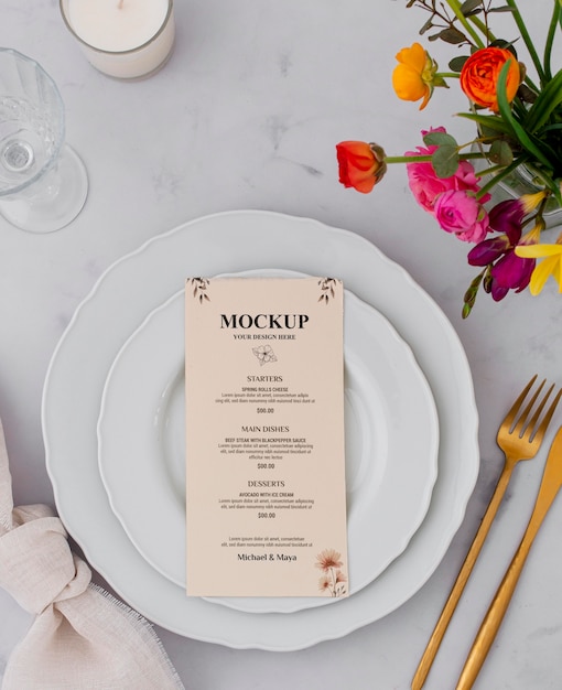 Menu mockup in spring decoration