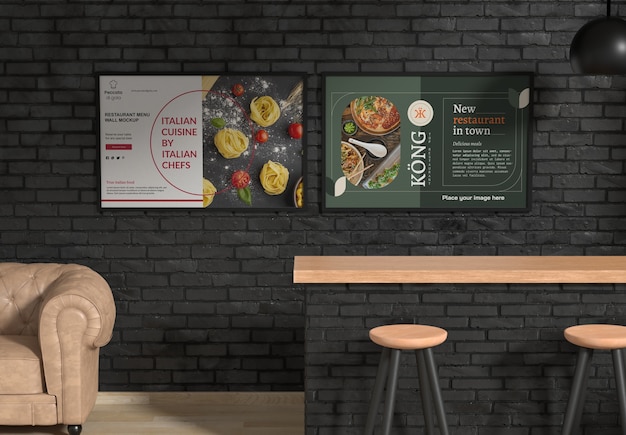 Menu in restaurant wall mockup