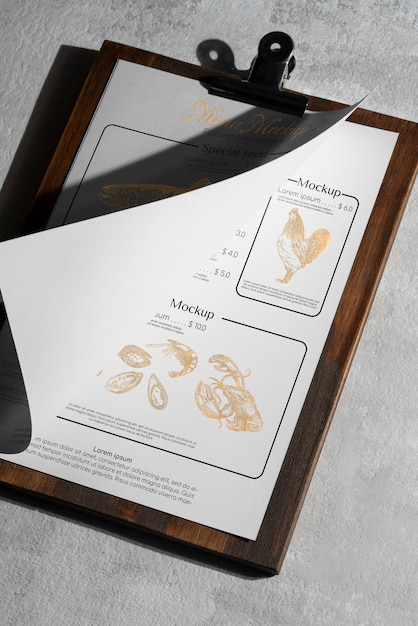 Menu in studio mockup