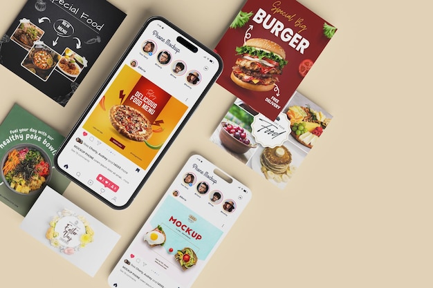 a menu with a menu of burger and a phone on it