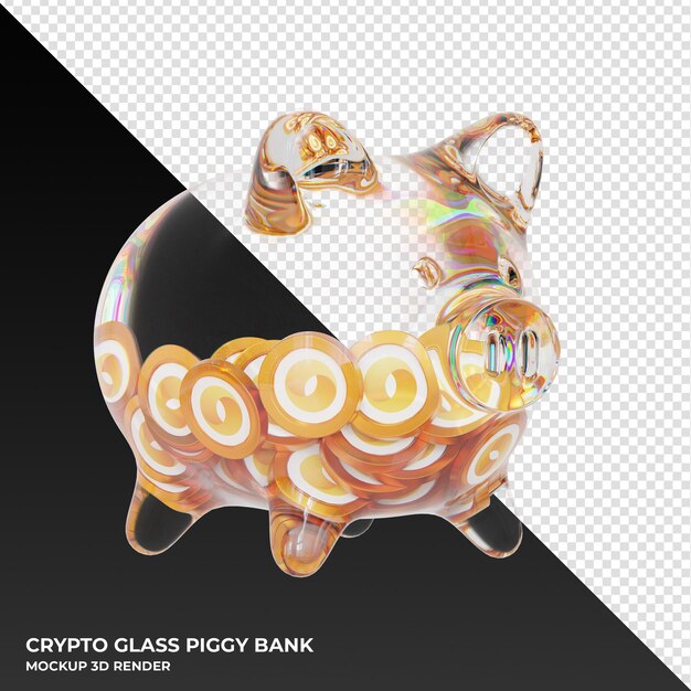 Merit Circle MC glass piggy bank with crypto coins 3d illustration