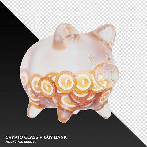 Merit Circle MC glass piggy bank with crypto coins 3d illustration