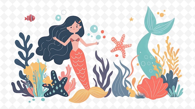 PSD mermaid characters exploring the ocean design is aquatic and flat illustration festival theme art