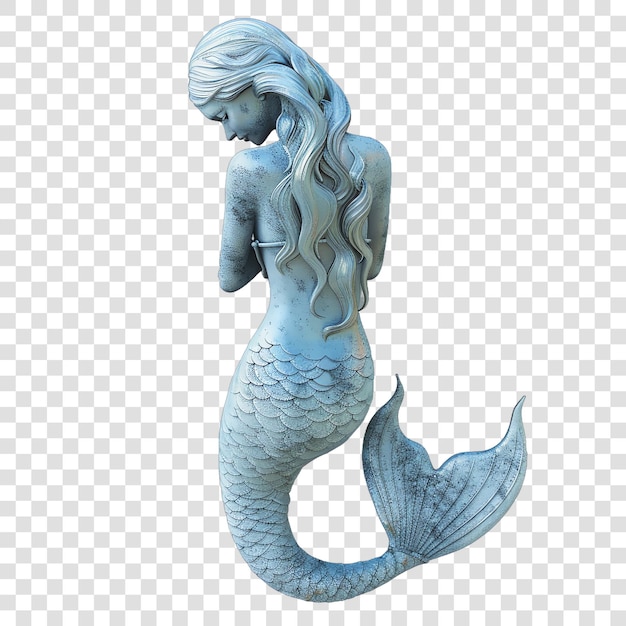 mermaid in sitting position in dusty blue realitic isolated on transparent background