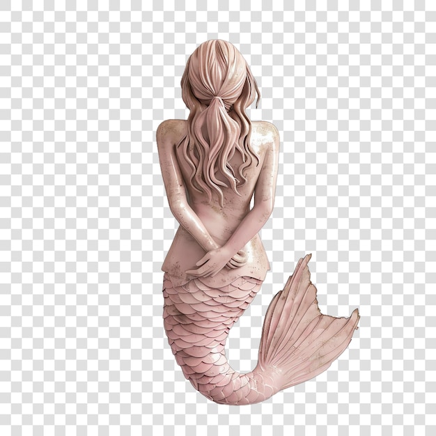 mermaid in sitting position in dusty pink realitic isolated on transparent background