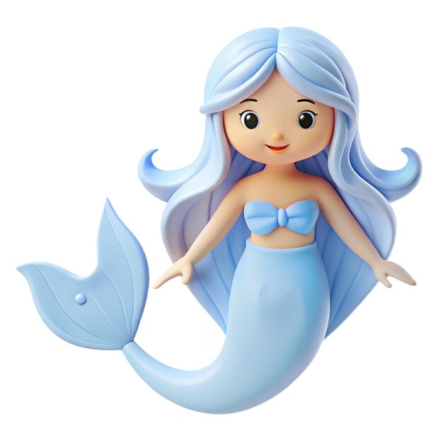 PSD a mermaid with blue hair and long hair is sitting on a white background