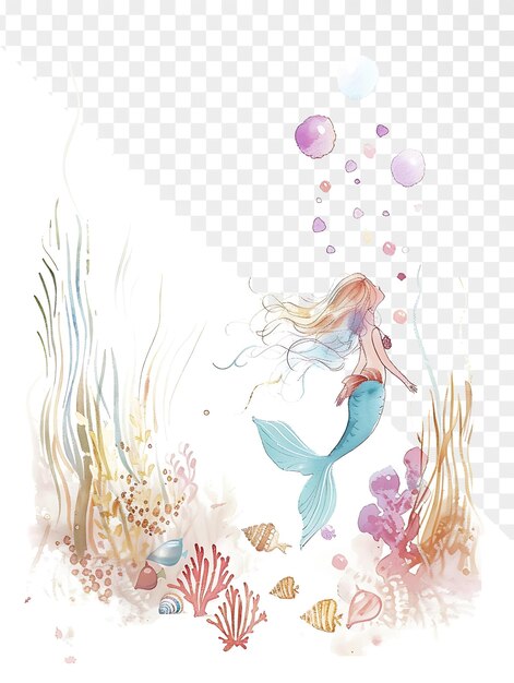 PSD a mermaid with a blue mermaid and corals