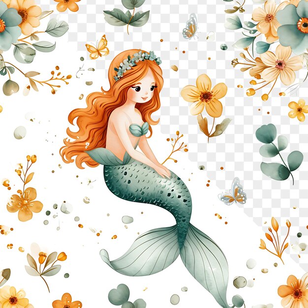 PSD a mermaid with a crown and flowers on it