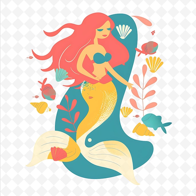 PSD a mermaid with a mermaid and seashells on the bottom