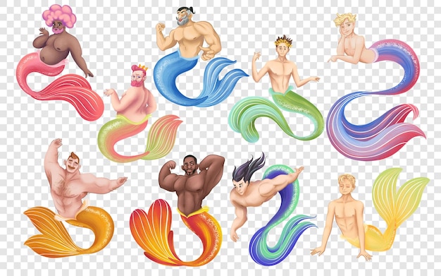 Mermen LGBT Clipart Illustrations