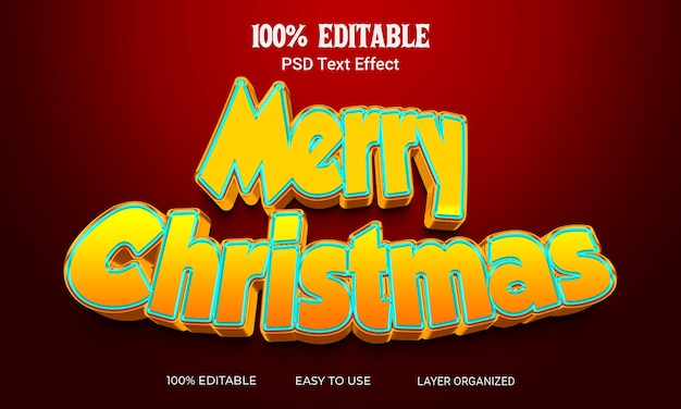 Merry Christmas 3D Text Effect Editable Text Style PSD File