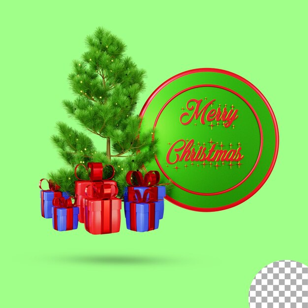 Merry Christmas 3d tree and gift box illustration