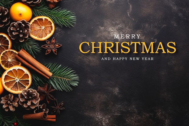 PSD merry christmas background with christmas still life assortment with copy space flat lay