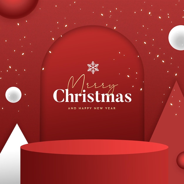 Merry Christmas banner with product display cylindrical shape