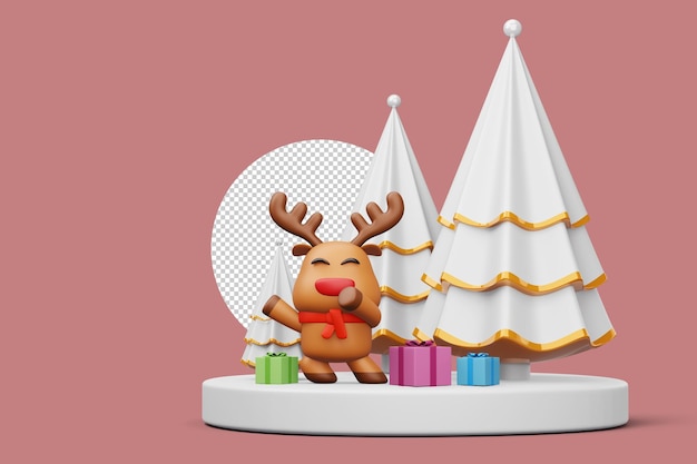 Merry christmas Christmas tree with reindeer 3d rendering