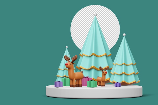 Merry christmas Christmas tree with reindeer 3d rendering