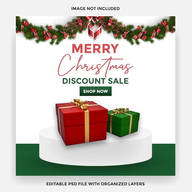 Merry christmas discount sale social media square post design template