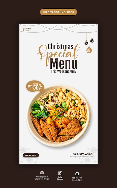 Merry christmas food menu and restaurant Instagram and facebook story template