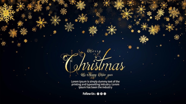 Merry Christmas greeting card background with Shining gold Snowflakes