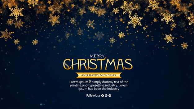 PSD merry christmas greeting card background with shining gold snowflakes