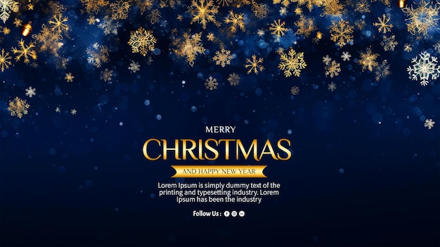 Merry Christmas greeting card background with Shining gold Snowflakes