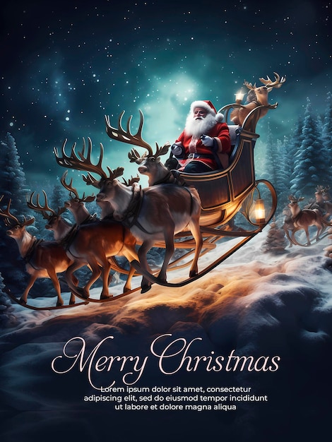 Merry Christmas greeting card design with santa must ride a sleigh