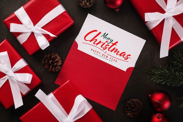 Merry Christmas greeting card and envelope mockup