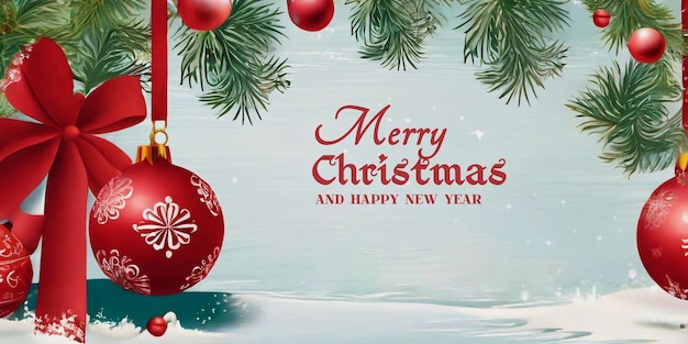 Merry Christmas greeting card lettering design with xmas elements background