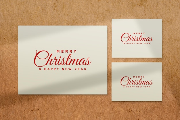 Merry christmas greeting card mockup with shadow