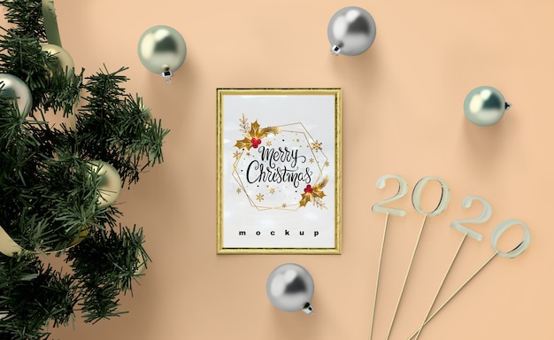 Merry christmas greeting in frame mock-up