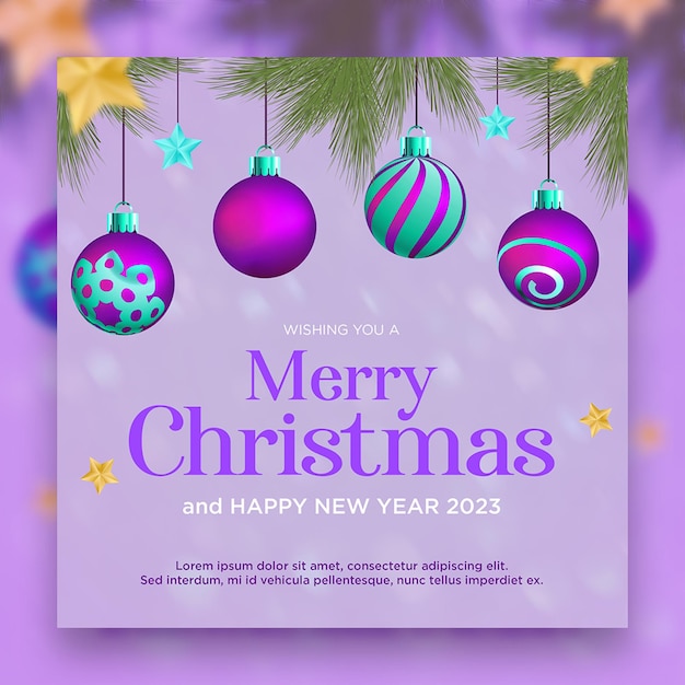 Merry Christmas and Happy New Year 2023 Purple Social Media Banner