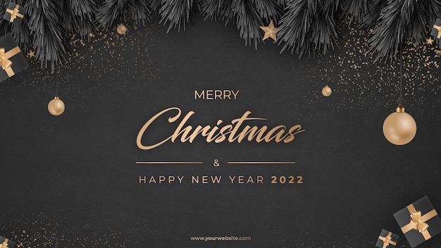 Merry Christmas and Happy new Year Banner with Dark Background amp Gifts