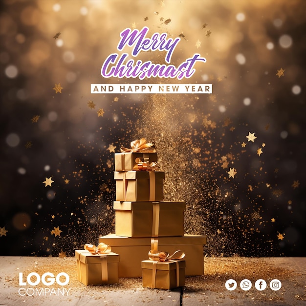 PSD merry christmas and happy new year concept close up elegant christmas tree