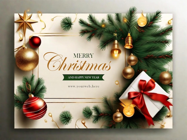 Merry christmas and happy new year design template with gifts and little lamps decoration