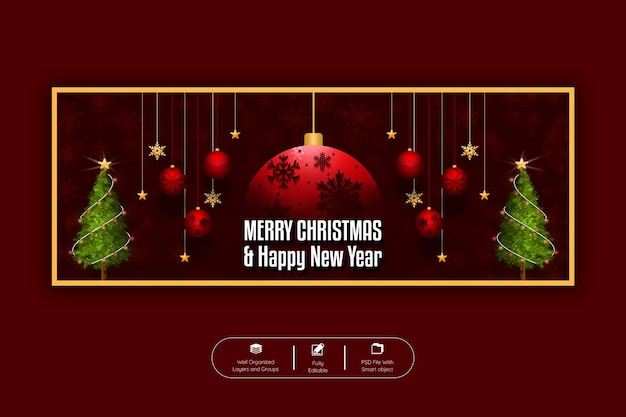 PSD merry christmas and happy new year facebook cover banner template