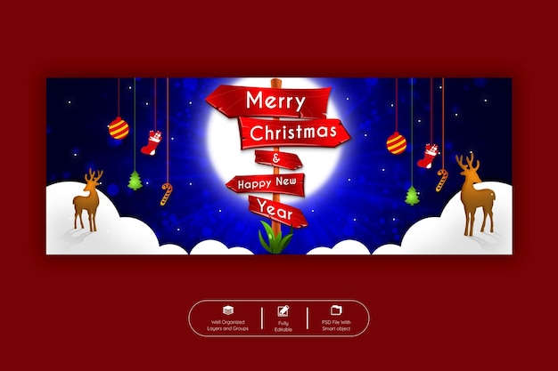 PSD merry christmas and happy new year facebook cover banner template