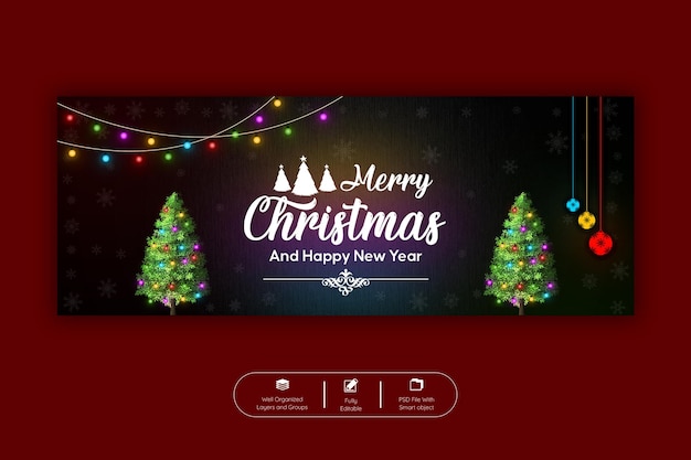 Merry Christmas and happy new year facebook cover banner template