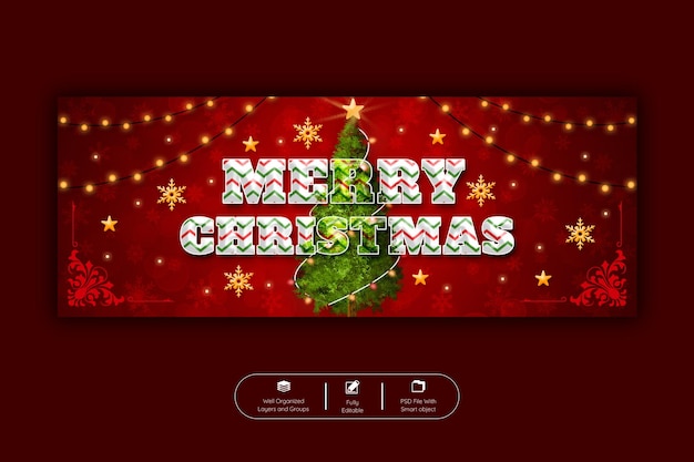 Merry Christmas and happy new year facebook cover banner template