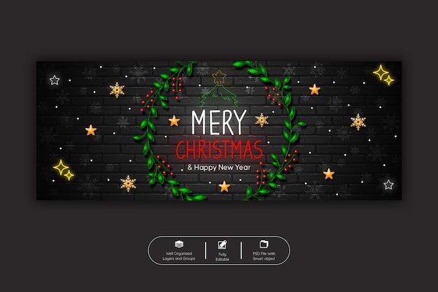 Merry Christmas and happy new year facebook cover banner template