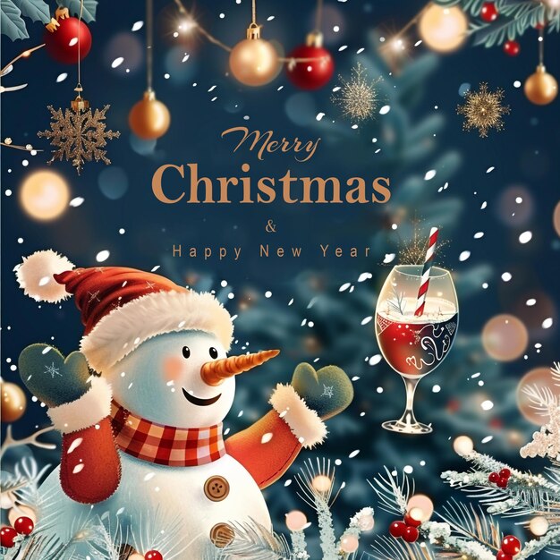 Merry christmas and happy new year greeting card design template