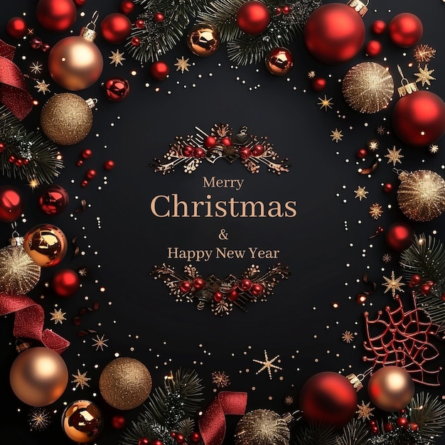 Merry christmas and happy new year greeting card design template