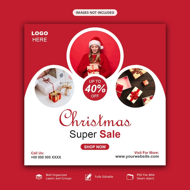 Merry Christmas and happy new year sale ads and social media post template