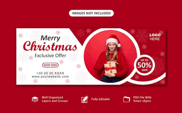 PSD merry christmas and happy new year social media cover and web banner template