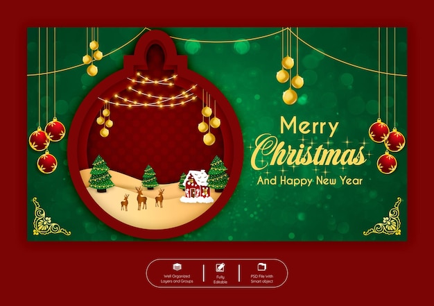 Merry Christmas and happy new year web banner template