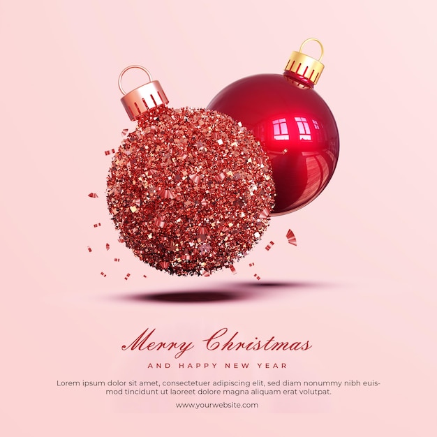 Merry christmas and happy new year with 3d christmas balls