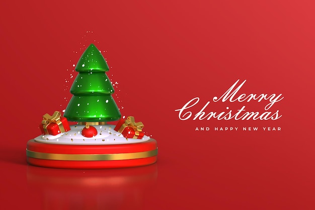 Merry christmas and happy new year with 3d christmas ornaments